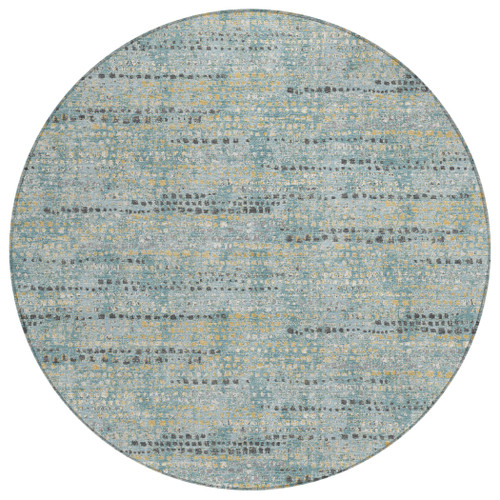 8' Teal Blue And Pewter Round Abstract Washable Indoor Outdoor Area Rug