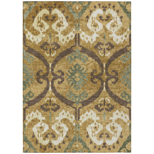3' X 5' Gold And Brown Ikat Washable Indoor Outdoor Area Rug