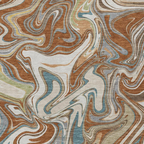 10' X 14' Rust Ivory And Gray Abstract Washable Indoor Outdoor Area Rug
