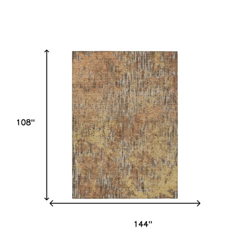 9' X 12' Copper And Ivory Abstract Washable Indoor Outdoor Area Rug