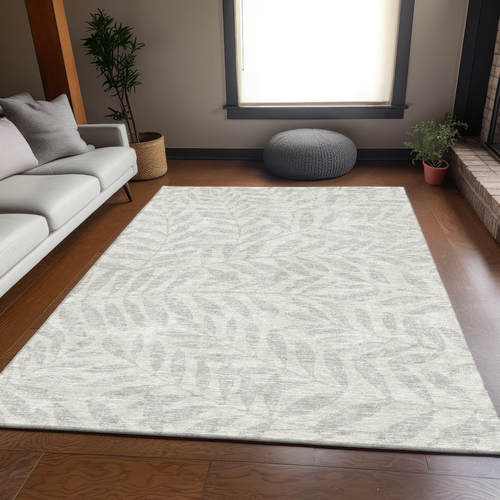 5' X 8' Ivory And Beige Floral Washable Area Rug With UV Protection