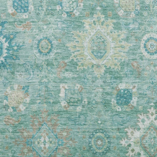 5' X 8' Teal Copper And Ivory Oriental Washable Area Rug With UV Protection