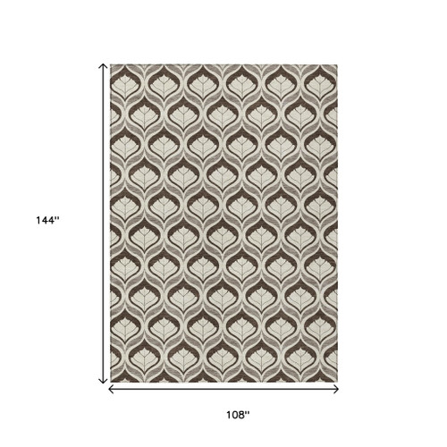 9' X 12' Brown And Beige Geometric Washable Indoor Outdoor Area Rug