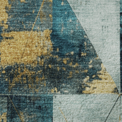 5' X 8' Teal And Gold Geometric Washable Area Rug With UV Protection