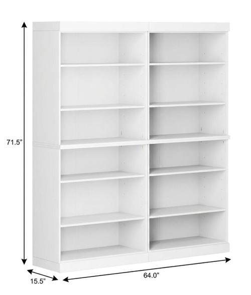 72" White Solid Wood Adjustable Twelve Tier Library Bookcase