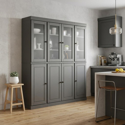 72" Gray Solid Wood 8 Pantry Or Storage Closet