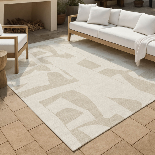 10' X 14' Ivory And Beige Geometric Washable Indoor Outdoor Area Rug