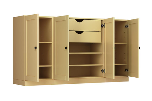 65" Yellow Solid Wood Two Drawer Sideboard With Four Doors