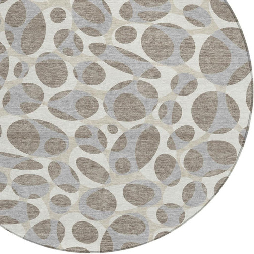 8' Taupe And Brown Round Abstract Washable Indoor Outdoor Area Rug