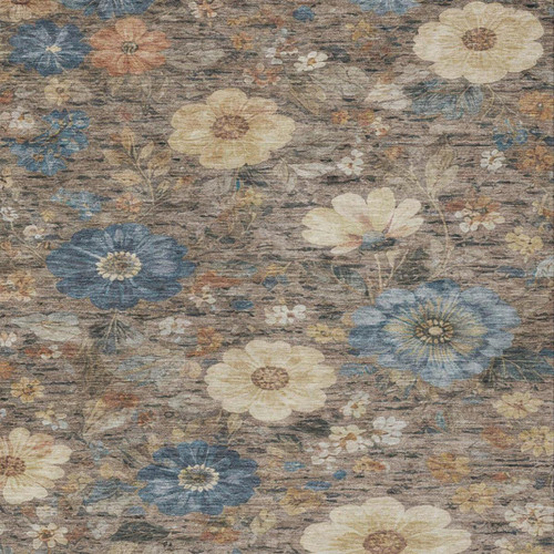 10' X 14' Khaki And Brown Floral Washable Indoor Outdoor Area Rug
