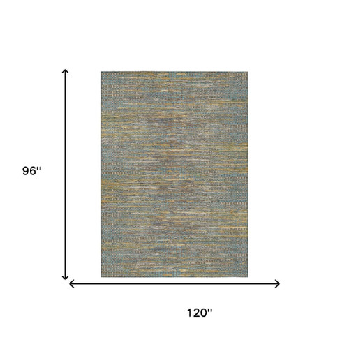8' X 10' Teal Blue And Taupe Abstract Washable Indoor Outdoor Area Rug