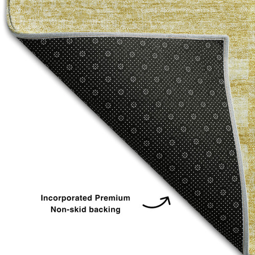 10' X 14' Amber And Ivory Striped Washable Area Rug With UV Protection