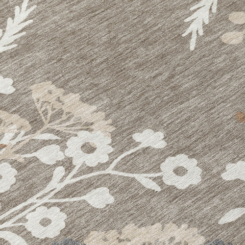 10' X 14' Taupe Green And Ivory Floral Washable Indoor Outdoor Area Rug