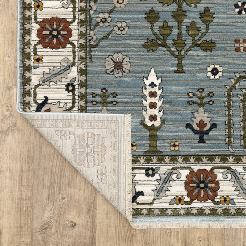 5' X 8' Green And Ivory Floral Area Rug With Fringe