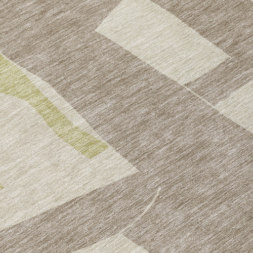 10' X 14' Beige And Fern Green Geometric Washable Indoor Outdoor Area Rug
