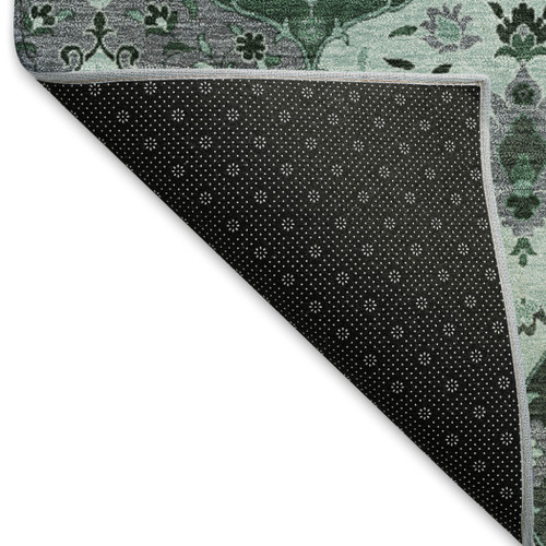 8' X 10' Green Ivory And Gray Floral Medallion Washable Indoor Outdoor Area Rug
