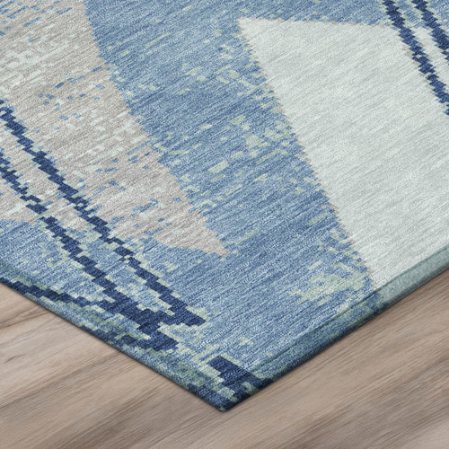 8' Sky Blue And Blue Round Geometric Washable Indoor Outdoor Area Rug