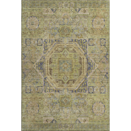 10' X 14' Artichoke Green And Blue Oriental Washable Area Rug With UV Protection