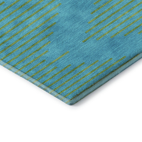 10' X 14' Aqua And Lime Green Geometric Washable Area Rug With UV Protection
