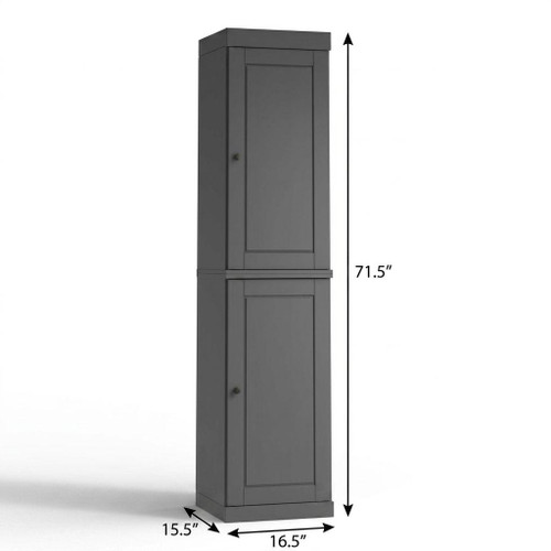 17" Gray Solid Wood Free Standing Double Door Linen Cabinet
