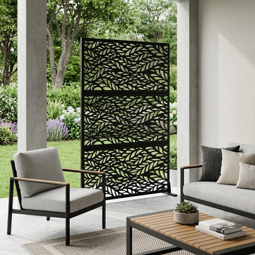 72" Black Steel Three Panel Outdoor Privacy Screen