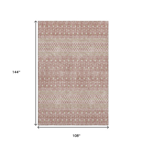 9' X 12' Blush And Ivory Tribal Washable Area Rug With UV Protection