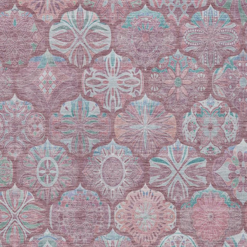 3' X 5' Blush And Pink Ogee Washable Indoor Outdoor Area Rug