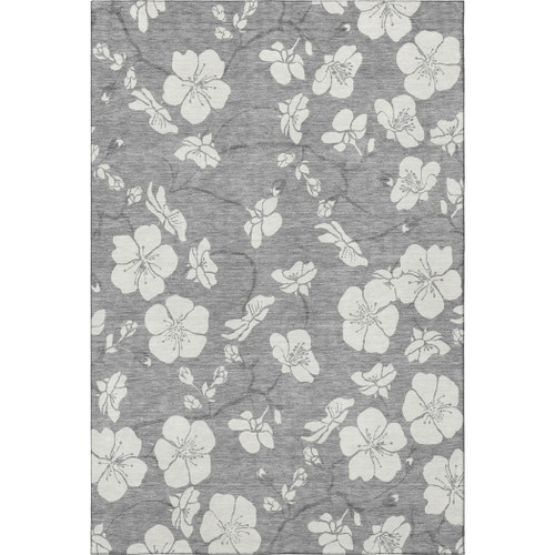 8' X 10' Gray And Ivory Floral Washable Area Rug With UV Protection