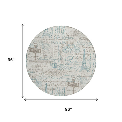 8' Beige And Brown Round Southwestern Washable Indoor Outdoor Area Rug