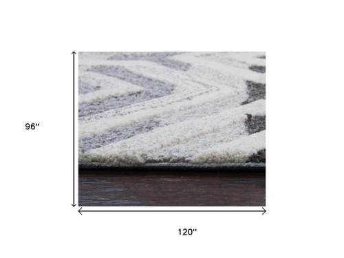 8' X 10' Gray And Natural Wool Geometric Hand Tufted Area Rug