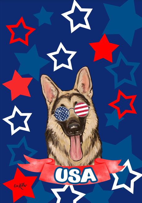 German Shepherd - Hippie Hound Studios Patriotic  House and Garden Flags