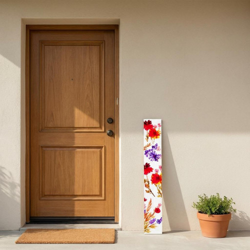 1" Red And White Solid Wood Floral Bouquet Porch Sign