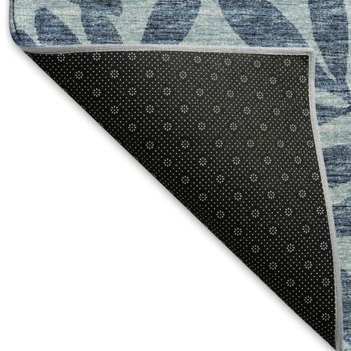 5' X 8' Blue And Ivory Botanical Leaves Washable Area Rug With UV Protection