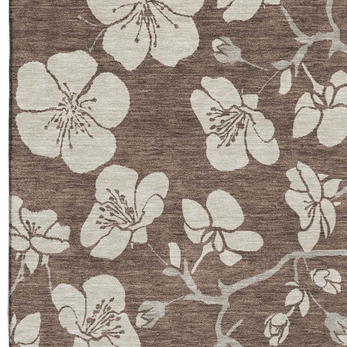 10' X 14' Brown And Beige Floral Washable Area Rug With UV Protection