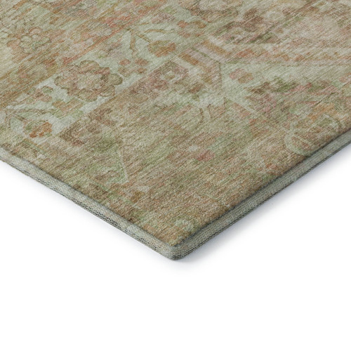 9' X 12' Salmon Beige And Coral Floral Washable Area Rug With UV Protection