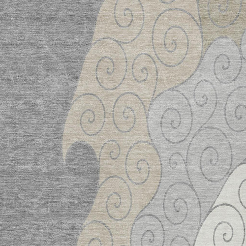 3' X 5' Silver And Beige Abstract Washable Indoor Outdoor Area Rug