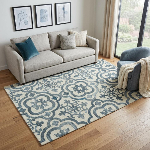 5' X 8' Blue And Dark Blue Wool Moroccan Hand Tufted Area Rug