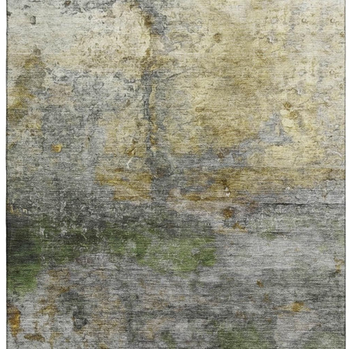 8' X 10' Olive Green And Gold Abstract Washable Area Rug With UV Protection