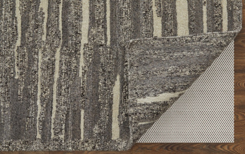 8' X 12' Gray Ivory and Taupe Abstract Hand Woven Area Rug