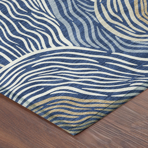 8' X 10' Navy Blue And Beige Ikat Washable Indoor Outdoor Area Rug