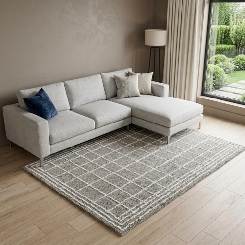 9' X 12' Gray And Ivory Wool Plaid Hand Tufted Area Rug