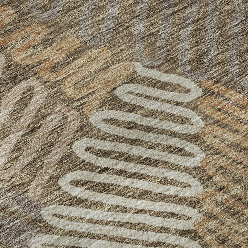 8' Brown And Beige Floral Washable Round Rug With UV Protection