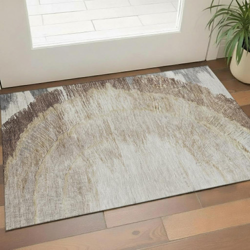 3' X 5' Brown Ivory And Gray Woodland Lodge Washable Area Rug With UV Protection