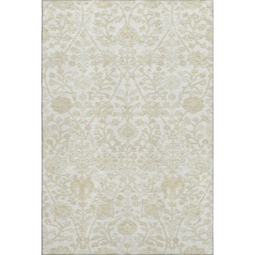 8' X 10' Ivory And Beige Floral Washable Area Rug With UV Protection
