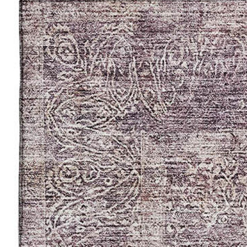 5' X 8' Plum And Ivory Abstract Washable Area Rug With UV Protection