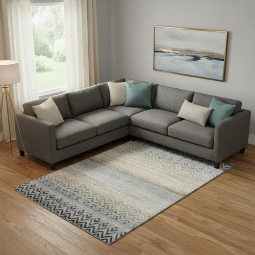 9' X 12' Gray And Charcoal Geometric Washable Area Rug With UV Protection