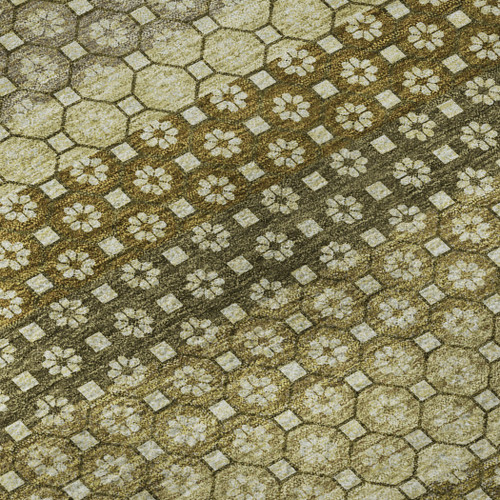 10' X 14' Artichoke Green Beige And Gray Striped Washable Area Rug With UV Protection