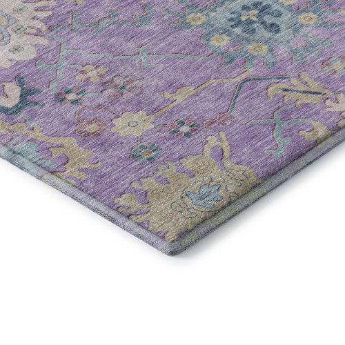 5' X 8' Purple Teal And Gold Floral Washable Area Rug With UV Protection