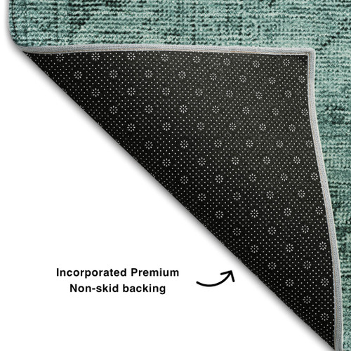 9' X 12' Teal And Ivory Oriental Washable Area Rug With UV Protection