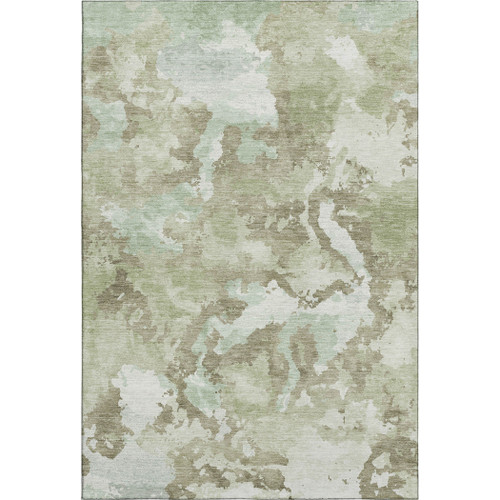 10' X 14' Artichoke Green Ivory And Sage Abstract Washable Area Rug With UV Protection